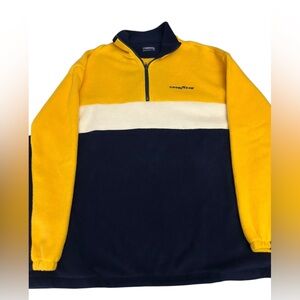 VTG Y2K HOLLOWAY X GOODYEAR Made in USA Fleece Qtr Zip Pullover 2XL‎ Yellow Blue